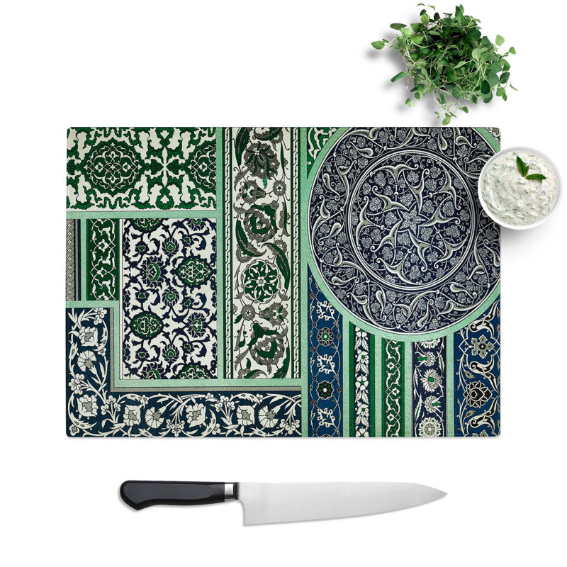 Tempered Glass a Beautiful Persian Chopping Board, 39 cm W x 28.5 cm L