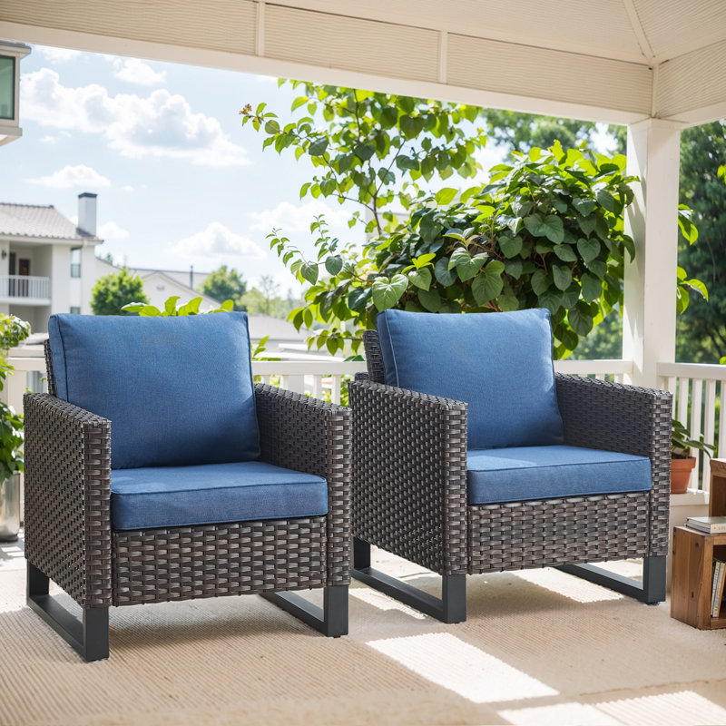 Chaise de patio avec coussins Nazime, Bleu, Brun