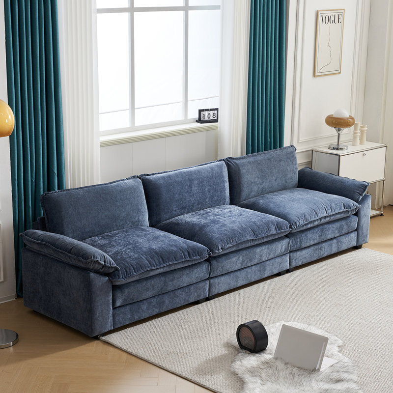 Canapé et canapé avec repose-pieds Avrilynn, Chenille bleu, 120"W x 32.3"D x 33.5"H (3-Seat)