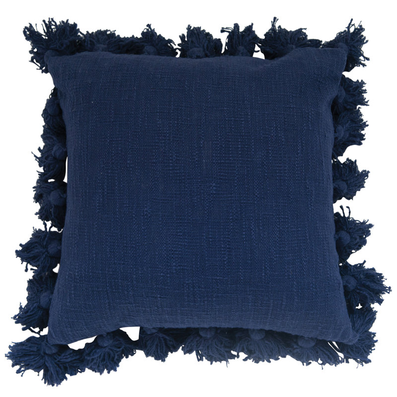 Navy Cotton Square Pillow with Tassels