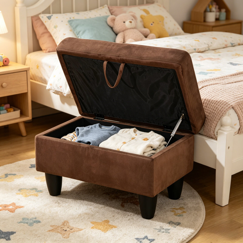 Repose-pieds de rangement de 28,5 po de largeur avec repose-pieds dissimulé, Velours chocolat