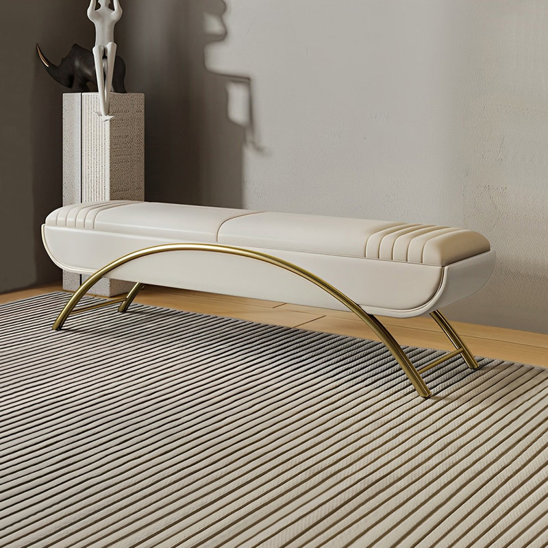 Banc rembourré avec tabouret italien, Blanc cassé, H 18,50 po x l 59,05 po x P 16,92 po	