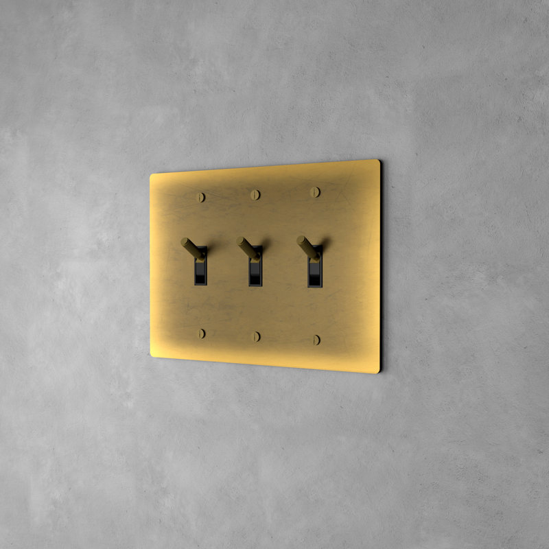 Ozarke Modern Brass Toggle Switch, 3 Gang 2 Way, Vintage Brass with Patina