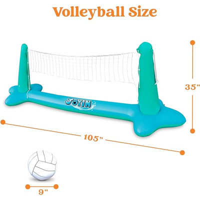 Inflatable Pool Float Set Volleyball Net & Basketball Hoops, Orange
