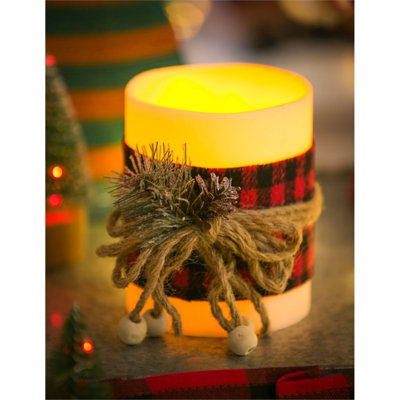 Chandelle sans flamme à motif écossais et jute