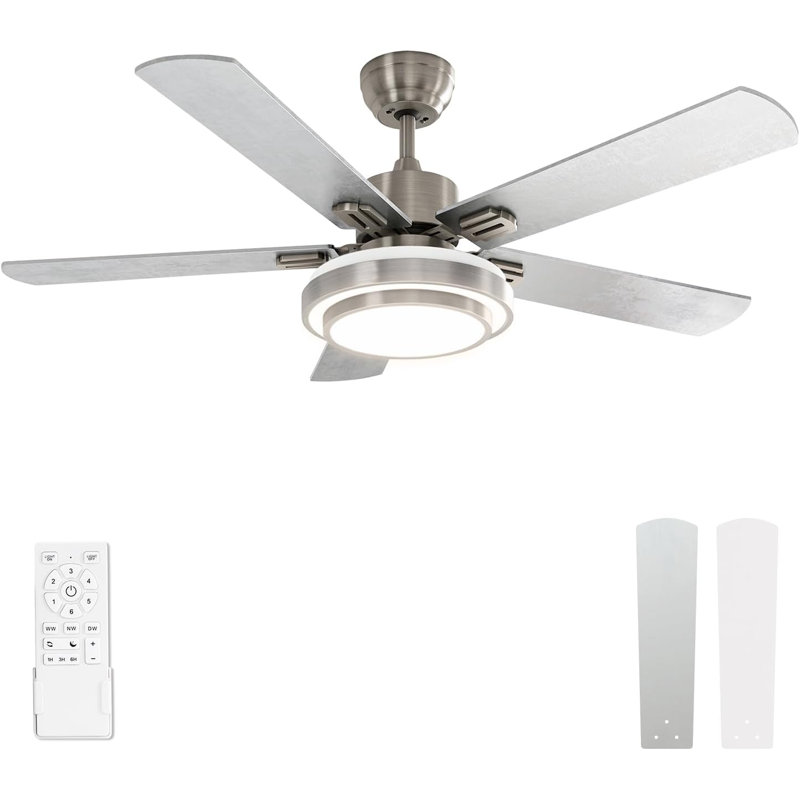Ceiling Fan With Lights Remote Control, 52 Inch, (5-Blades), Brushed Nickel, Brushed Nickel