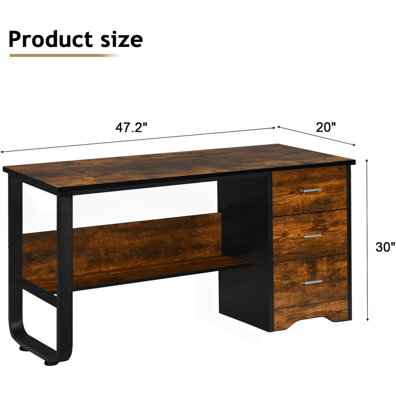 47 Inch Home Office Computer Desk ,Small Desk,with 3 Drawers  &Storage File Cabinet, Black