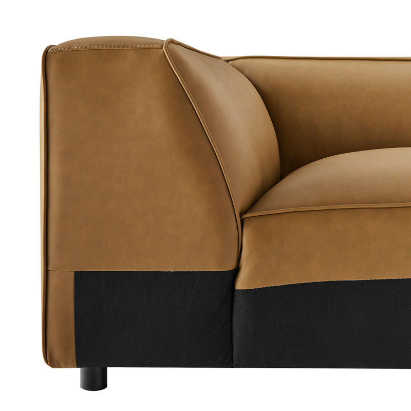 Auren Upholstered Vegan Leather Modular Corner Chair, Camel Faux Leather