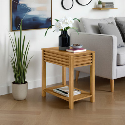 Charnay Rectangular Wood Chairside End Table With Charging Station And Storage