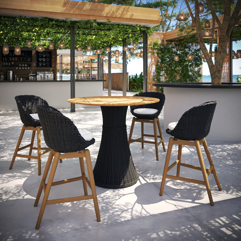 Tulle Outdoor Round Bar Table, Teak