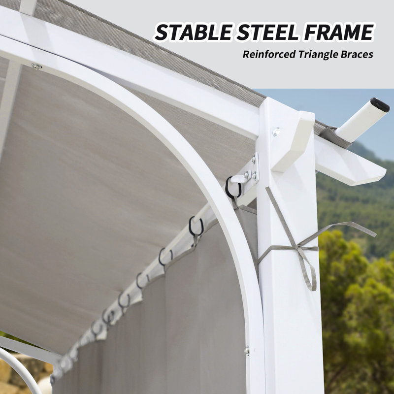 Gray 11x11 Outdoor Steel Pergola with Textilene Canopy