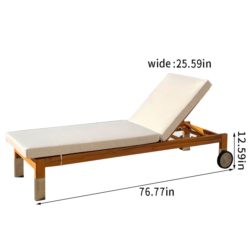 Premium Teak Outdoor Lounge Outdoor Wood Chaise Lounge , Cushion Included