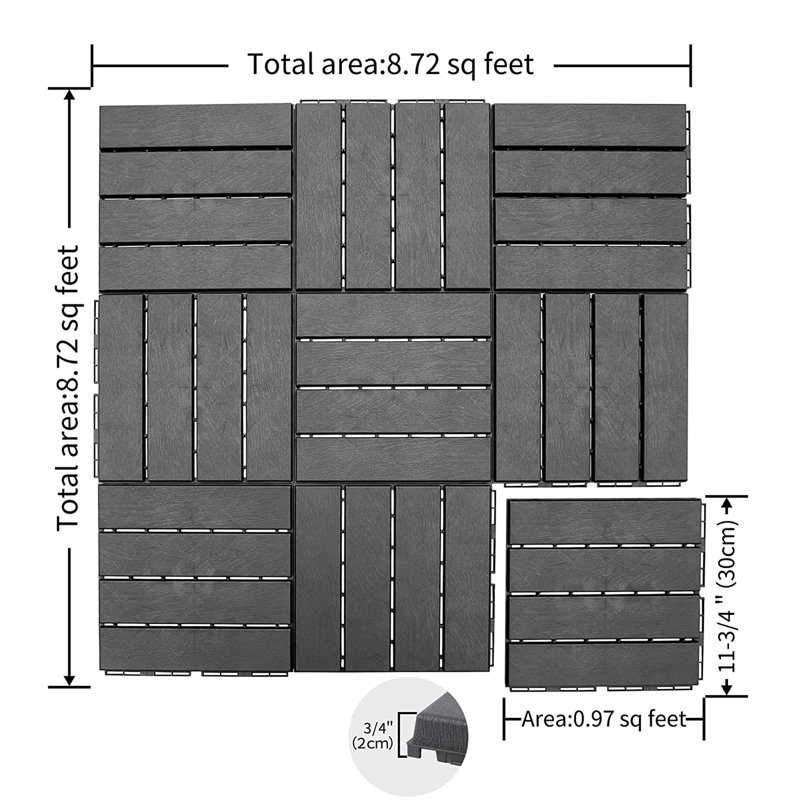 Carreaux de terrasse à emboîtement de patio, 9, Gris foncé