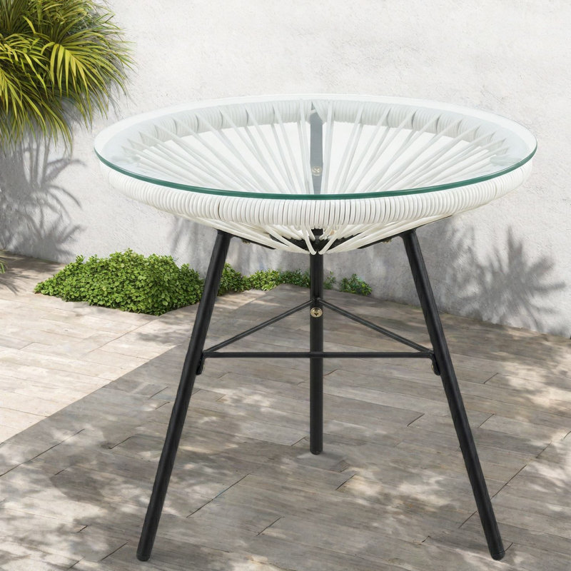 Tables de patio modernes, table d'appoint en acier avec plateau en verre compact pour la maison