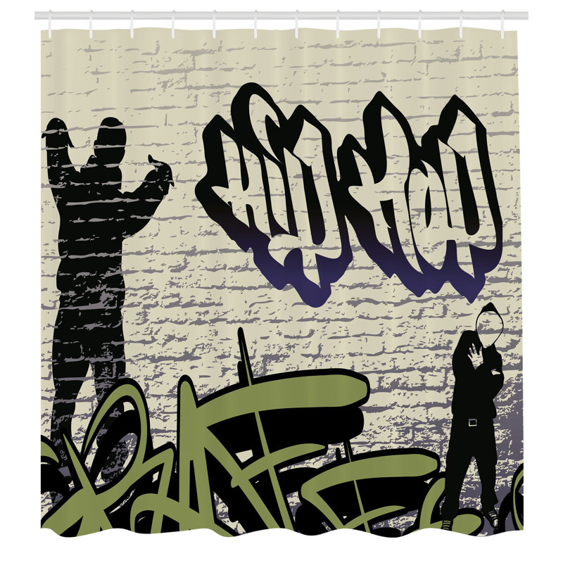 East Urban Home Hip Hop Shower Curtain Grafitti Art on Walls Multicolor, 75"H x 69"W