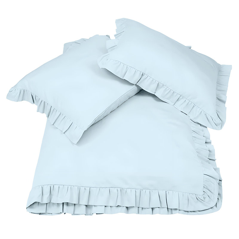 400TC Cotton Sateen Ruffle Cotton 4 Piece Sheet Set Fitted Sheet Fits Upto 16" Deep Pocket, Full Sheet Set, Light Blue