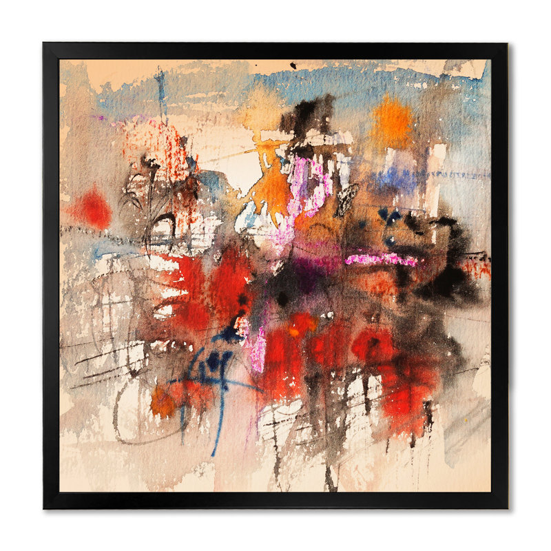Abstrait orange et rouge II - activé, Impression noire sur toile encadrée, H 36 po x l 36 po x P 1,5 po