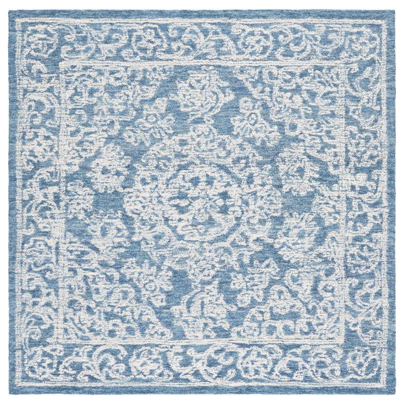 Plarent Ebony Hand Tufted Wool Cotton Oriental Rug in Ivory/Blue, Round 7'