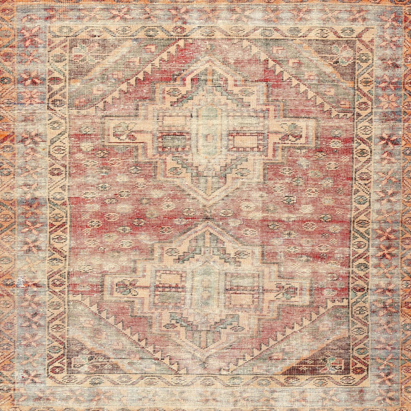 Tapis traditionnel beige / gris / rouge, Rond 4 pi