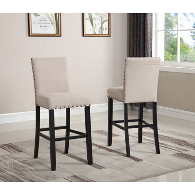 Set Of 2 Bar Stools With Nailhead Trim