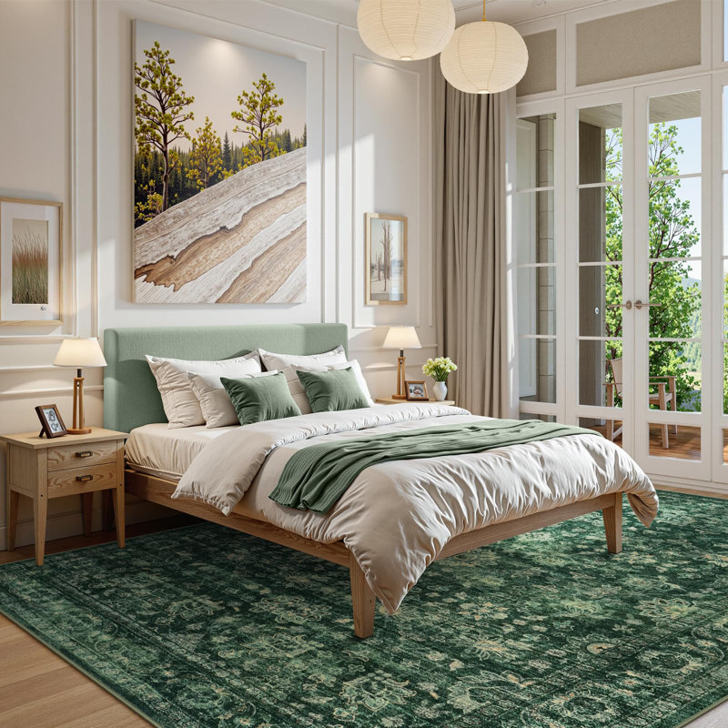 Tapis lavable pour tapis de chambre à coucher, tapis floral rétro antidérapant, Rectangle 9 pi x 12 pi