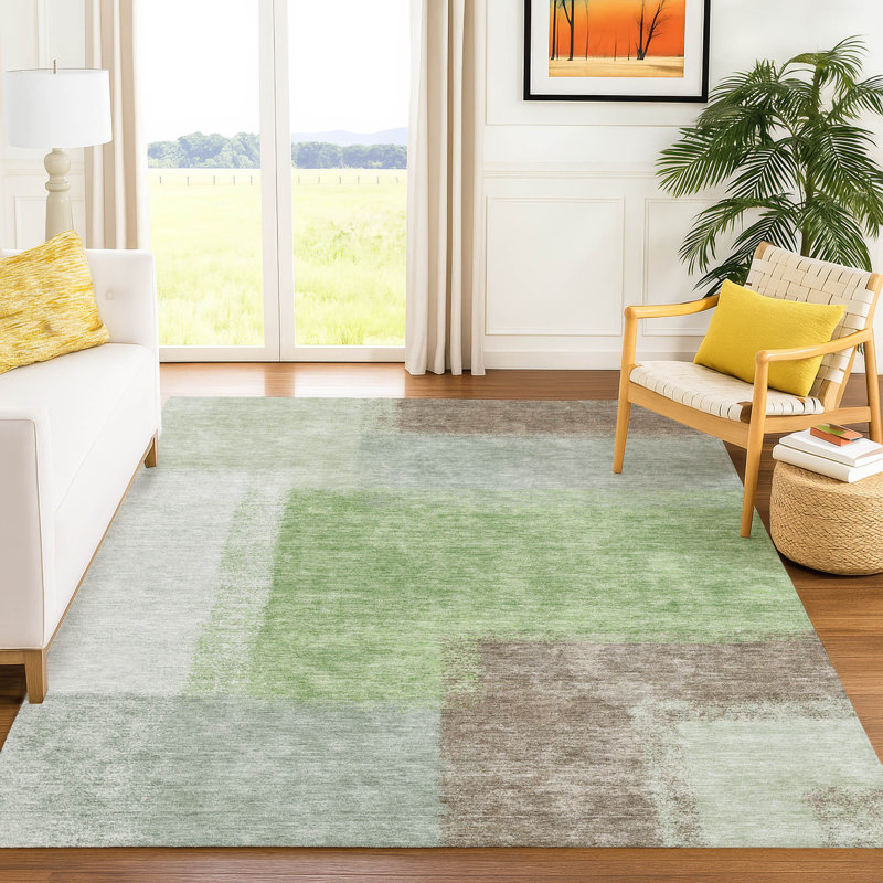 Tapis abstrait lavable à la machine intérieur / extérieur ACN2341, Rectangle 9 pi x 12 pi