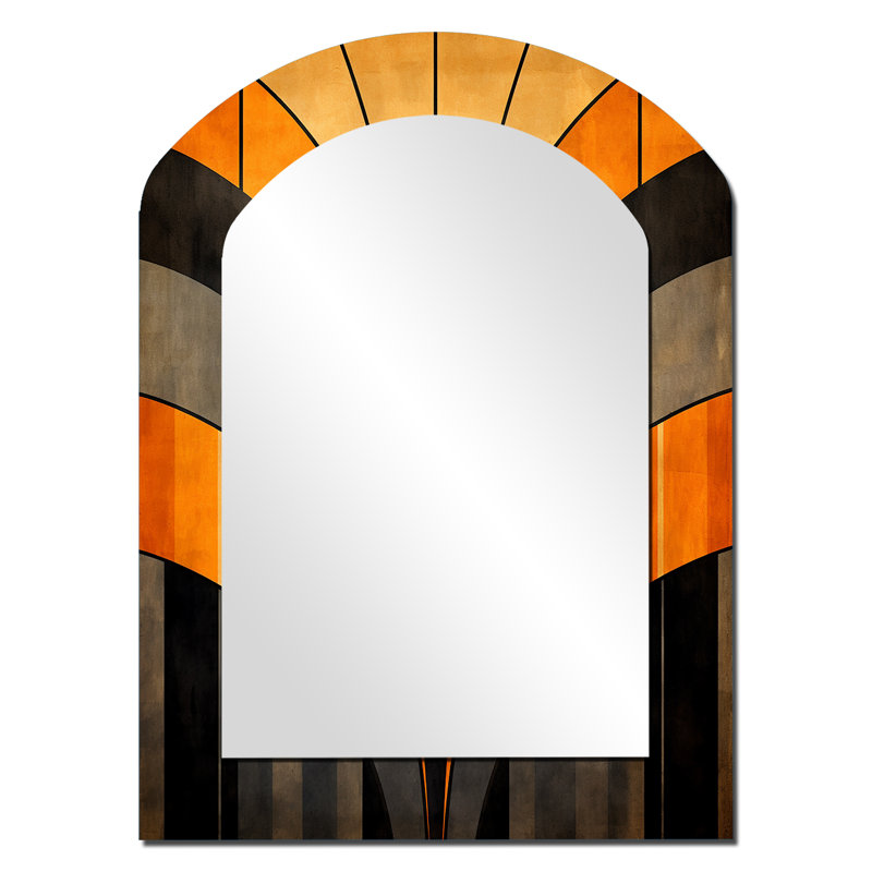 Vecteurs orange et gris - formes abstraites, miroir mural asymétrique, miroir arqué moderne, impression d'art en métal