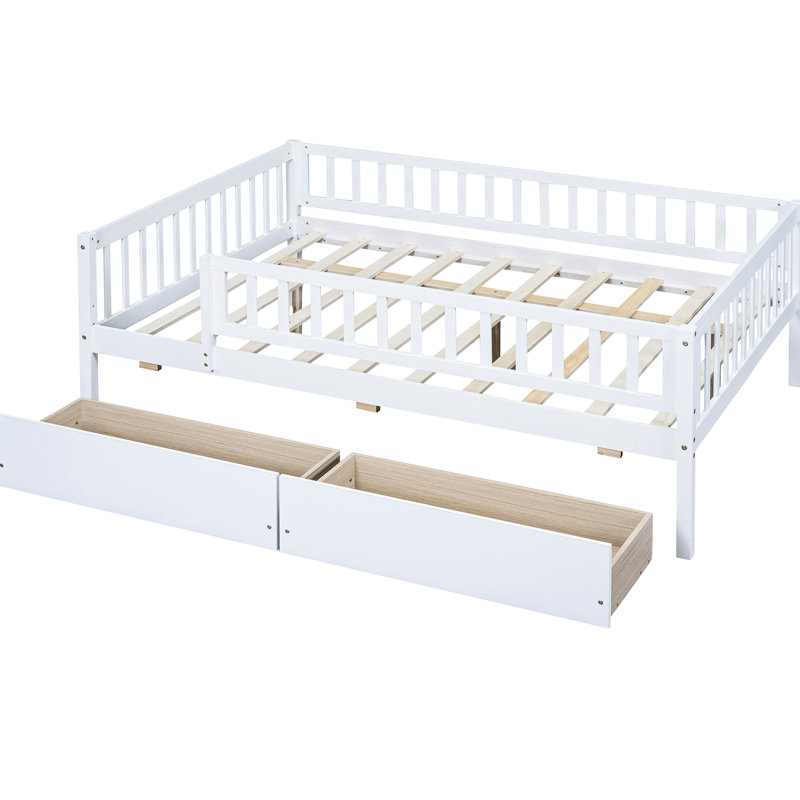 Lit de jour blanc pleine grandeur - Fabrication en bois massif, deux tiroirs fonctionnels et peu encombrants, Lit double