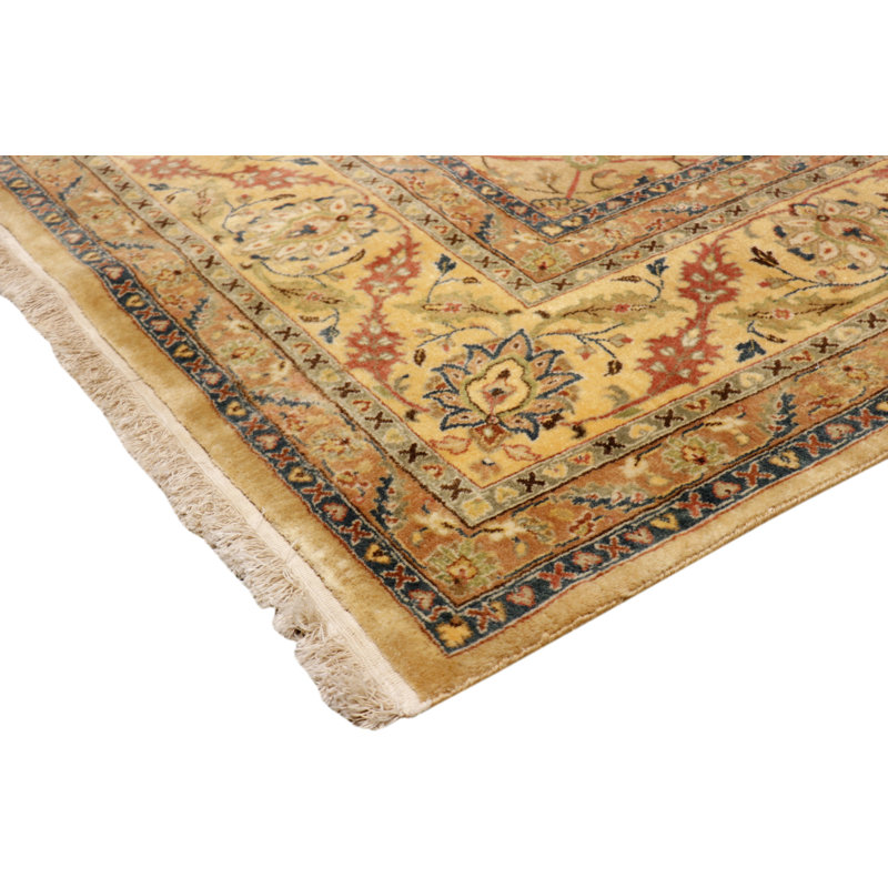 Tabriz Oriental Hand-Knotted Wool/Silk Beige/Rust/Navy Area Rug, Rectangle 7'11" x 10'