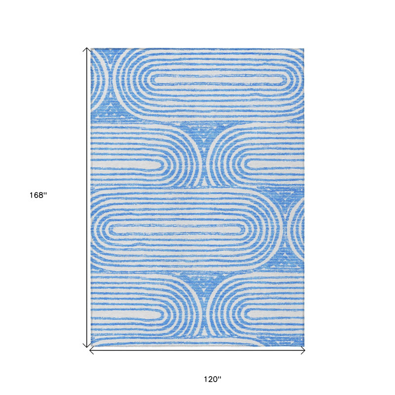 Tapis extérieur lavable antidérapant abstrait bleu et blanc 10 pi x 14 pi