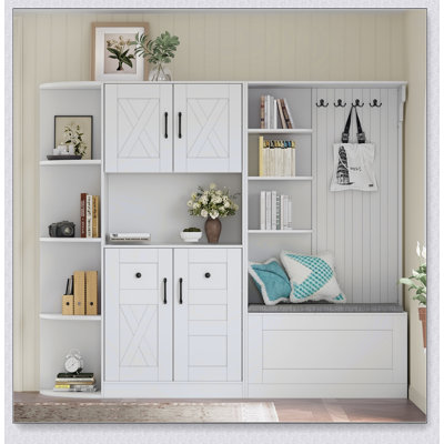 Multifunctional Left-Right Combination Hall Cabinet with Storage and Hooks, Ideal for Living Room, Kitchen, and Hallway Organization