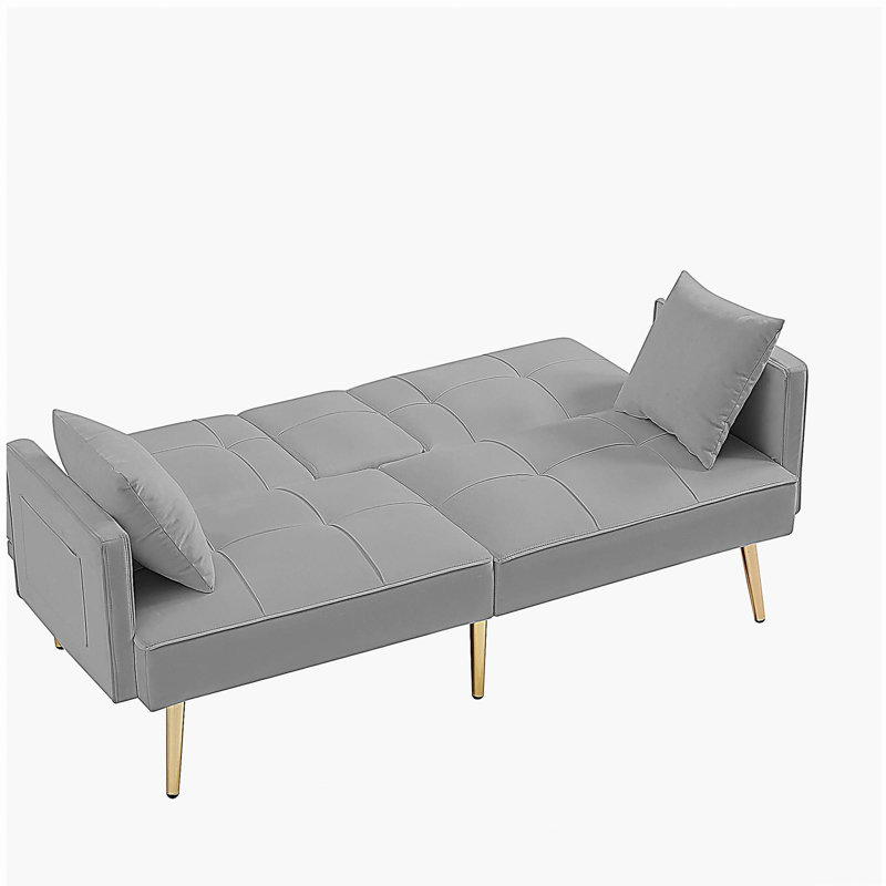 Grey Velvet Sofa Bed with Golden Metal Legs, Gray