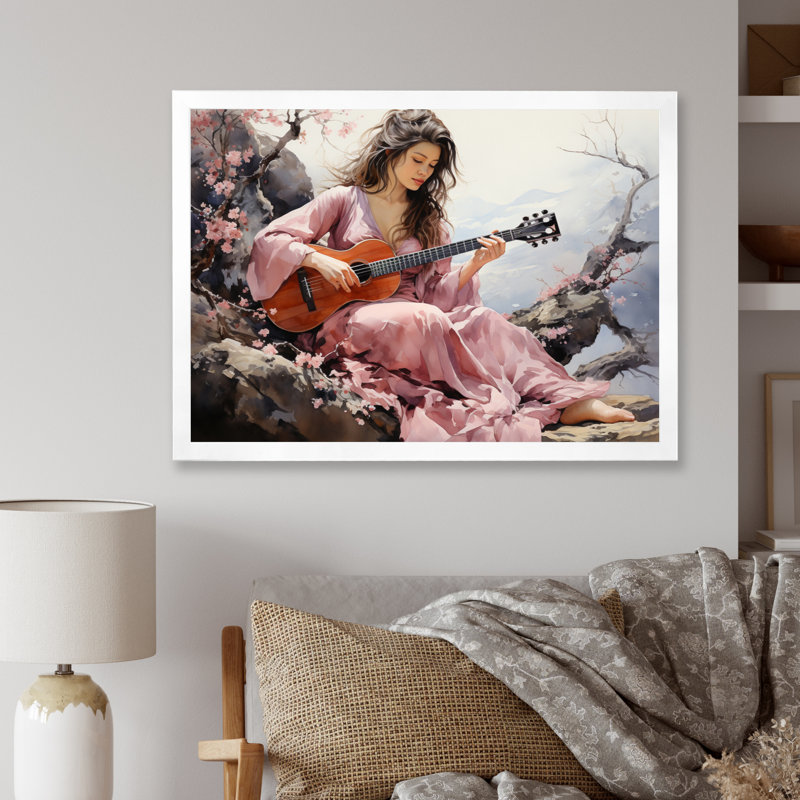Japon Art, musique romantique, Japon, décoration murale, Cadre simple blanc, H 12 po x l 20 po x P 1 po