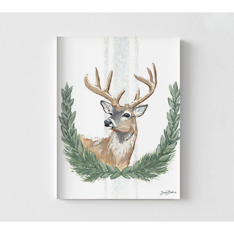 Arctic Winter Deer By Sara Baker, Majestic Reindeer Rustic Cabin Decor, Rural Christmas Farmhouse Wall Art,Winter Animal Entryway Wall Decor