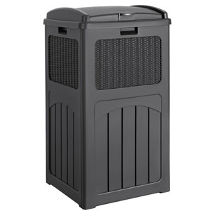 33 Gallon Outdoor Hideaway Trash Can with Tiered Lid, Waterproof Resin Waste Bin for Patio, Pool, Backyard & Deck