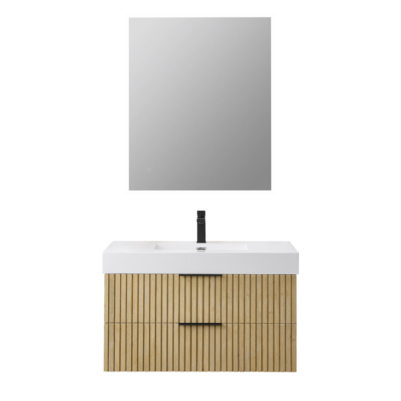 Livia 36" Wall-mounted Single Bathroom Vanity with White Artificial Drop-in Sink with Mirror