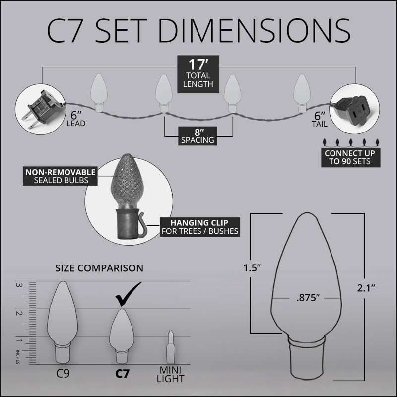 C7 Christmas 25-Light LED String Light, Warm White