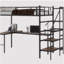 Lit mezzanine avec bureau en forme de L, grand espace de rangement et compartiments de rangement, structure de lit robuste avec escalier, garde-corps continu, peu encombrant, silencieux, pas besoin de ressorts d'éléphant