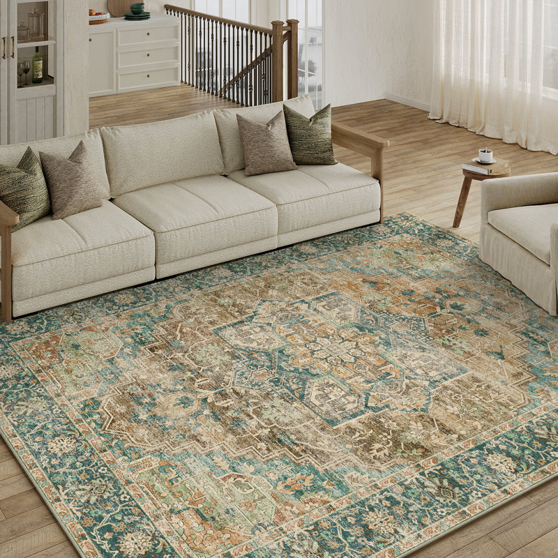Tapis multicolore rétro lavable à la machine avec envers antidérapant, Rectangle 5 pi x 7 pi
