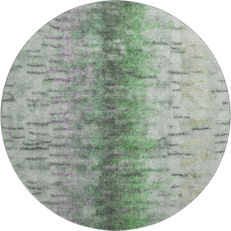 Premium Machine Washable Mayfield AMF2319 Casual Rug, Green, 8' Round