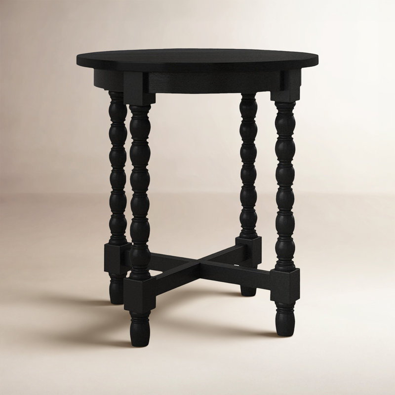 Baen Round Solid Wood End Table, Black