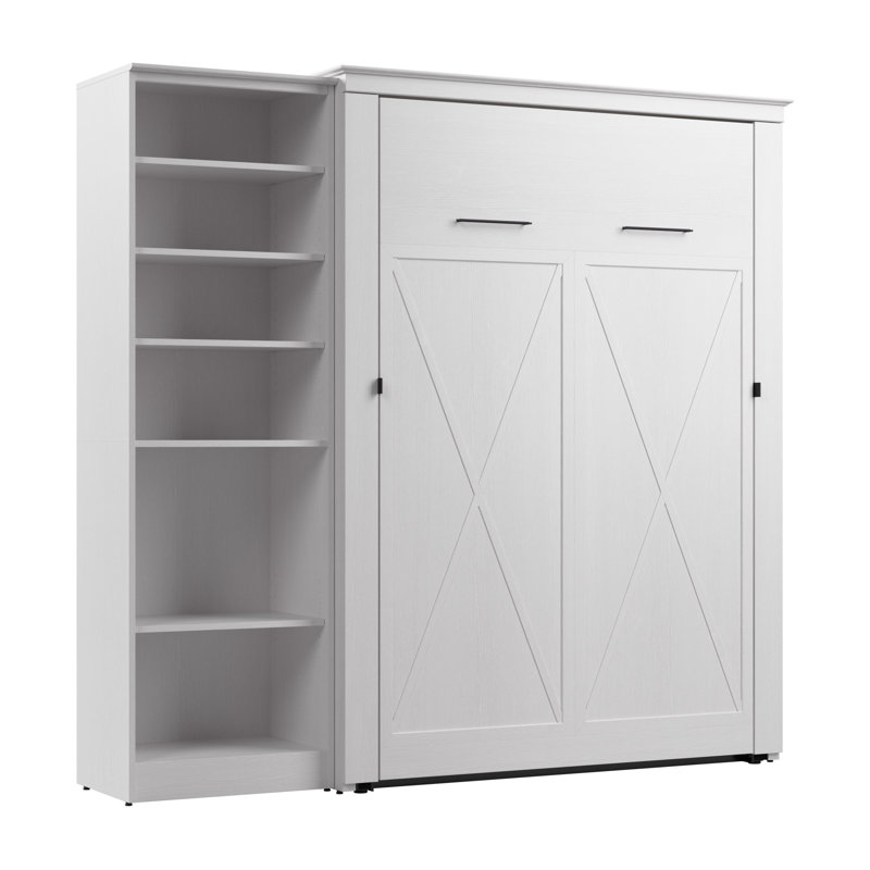 Grand lit escamotable avec rangement pour garde-robe (94 W), Double, Chêne blanc pur