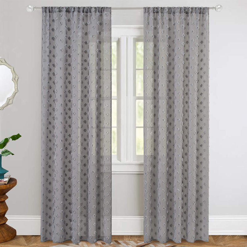 Olivia Voile Chiffon Solid Sheer Rod Pocket Curtain Panels, 52" W x 84" H, Gray