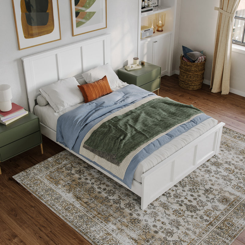 Patillo Solid Wood Low Profile Bed with Matching Footboard, White, Full