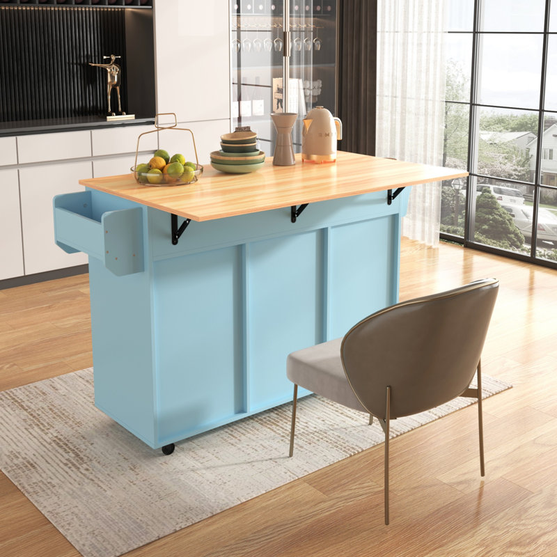 139 cm W Kitchen Island with Top, Blue