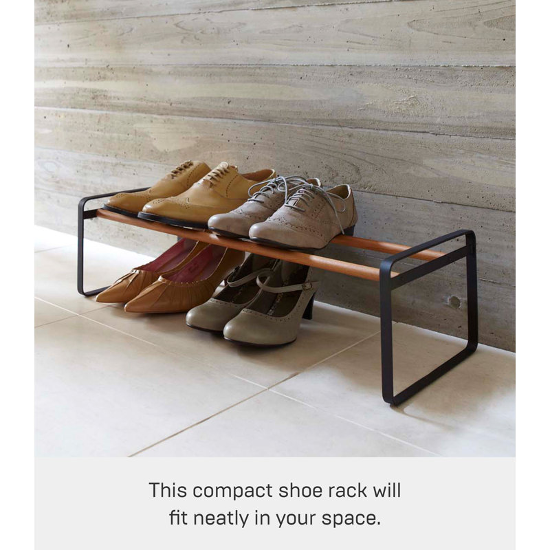 Black Stackable Wood and Metal Shoe Rack