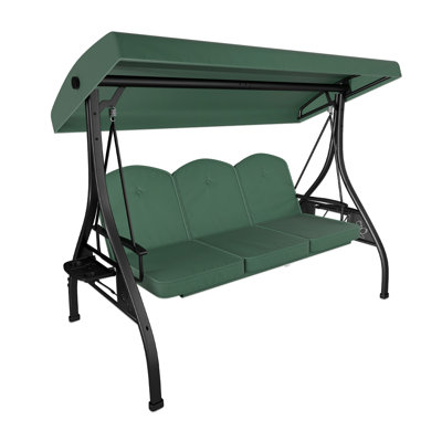 Balancelle de patio extérieure à 3 places avec support 800Lbs 2-en-1 lit convertible avec auvent réglable et coussin amovible pour terrasse de jardin (vert, tube carré)