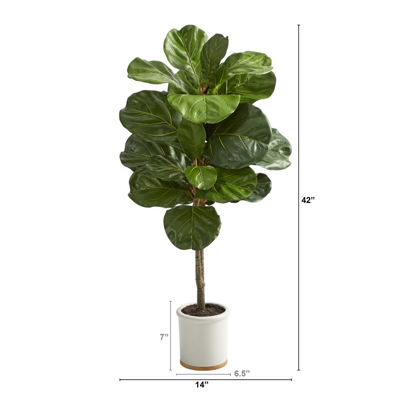 Figuier à feuilles artificielle en pot, H 42 po x l 14 po x P 14 po