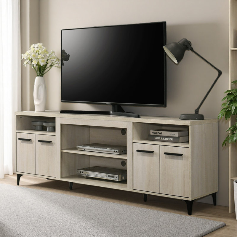 70"W Oak Finish 4-Door TV Stand
