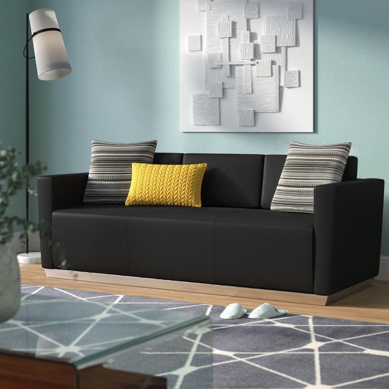 Murdocca Contemporary LeatherSoft Sofa with Stainless Steel Recessed Base